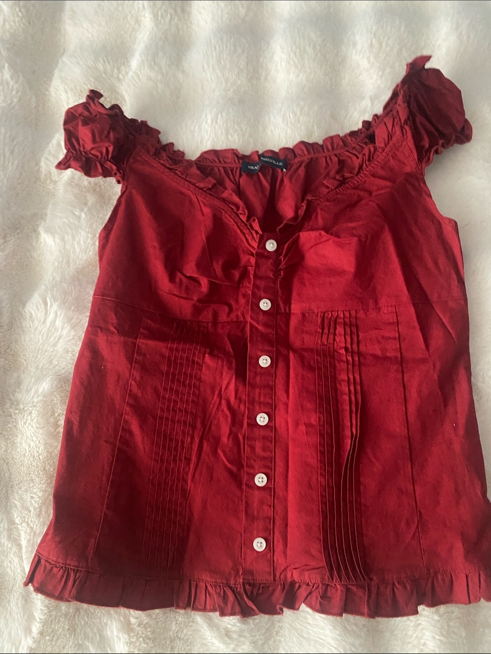 Brandy Melville  Crimson Ruffle Button-Down Blouse.  Size small.  Gently used